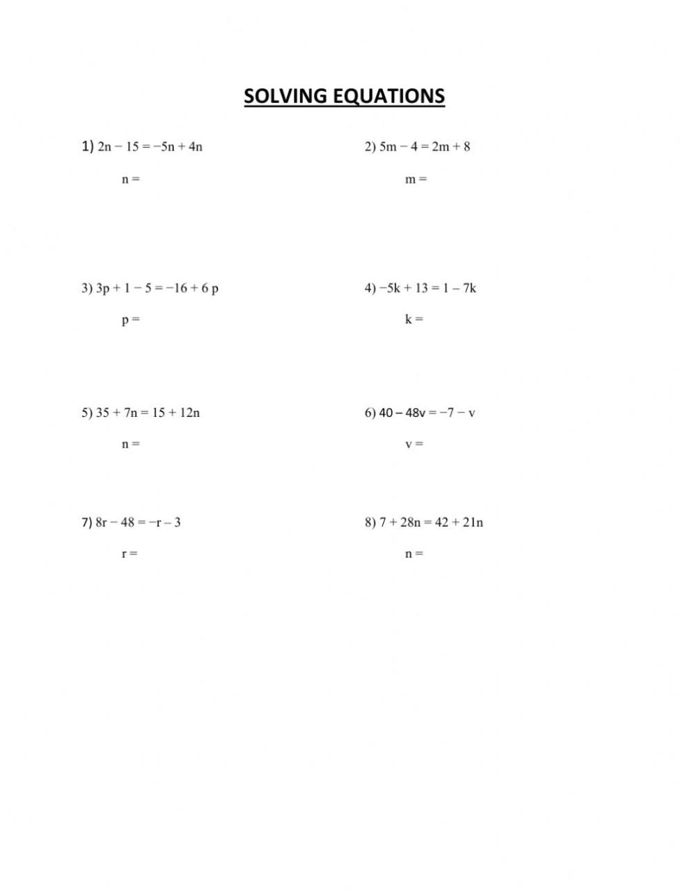 Multistep equations worksheet