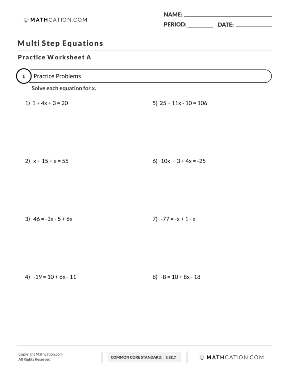 One Step Equations Multiplication And Division Worksheet Pdf Times