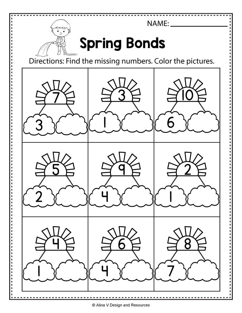 Spring Addition Worksheets For Kindergarten