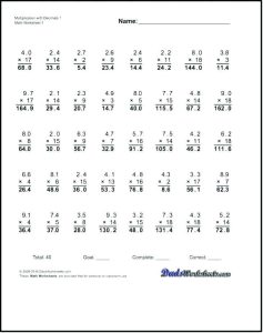 Decimals Class 5 Worksheets Multiplication / Multiplying Decimals