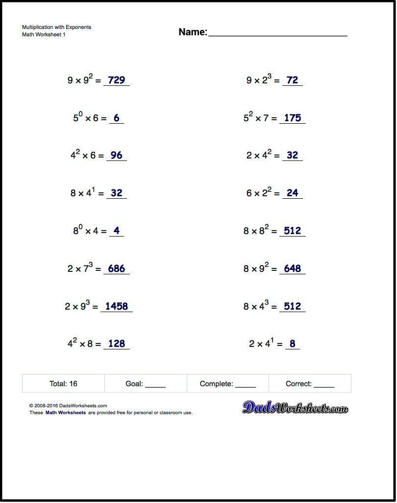 Exponents Worksheets Grade 7 With Answers Worksheet Bunny