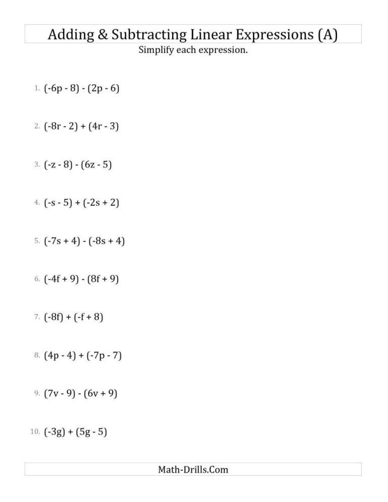 Linear Equation Worksheet Grade 7