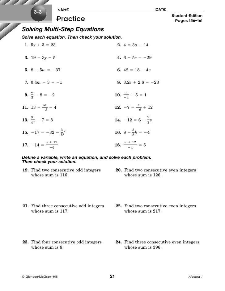 Solving Multi Step Equations With Decimals Worksheet free worksheets