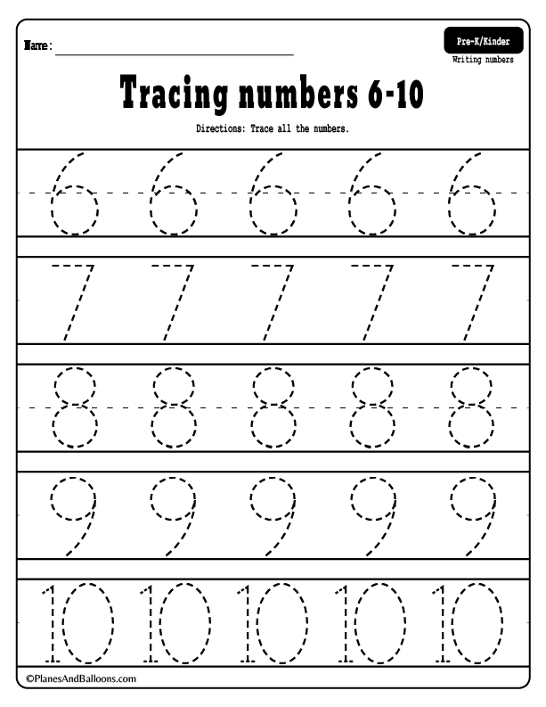 Kindergarten Worksheets Numbers 6-10