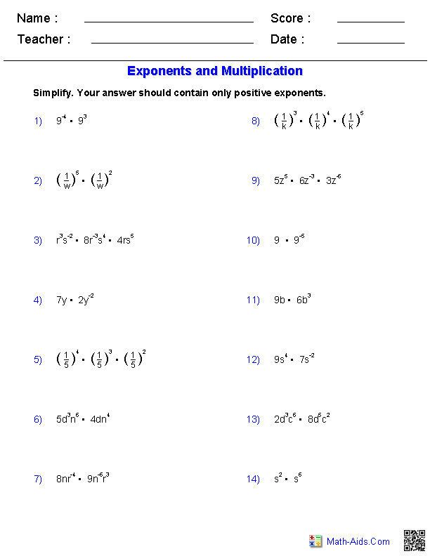 8Th Grade Math Worksheets Exponents