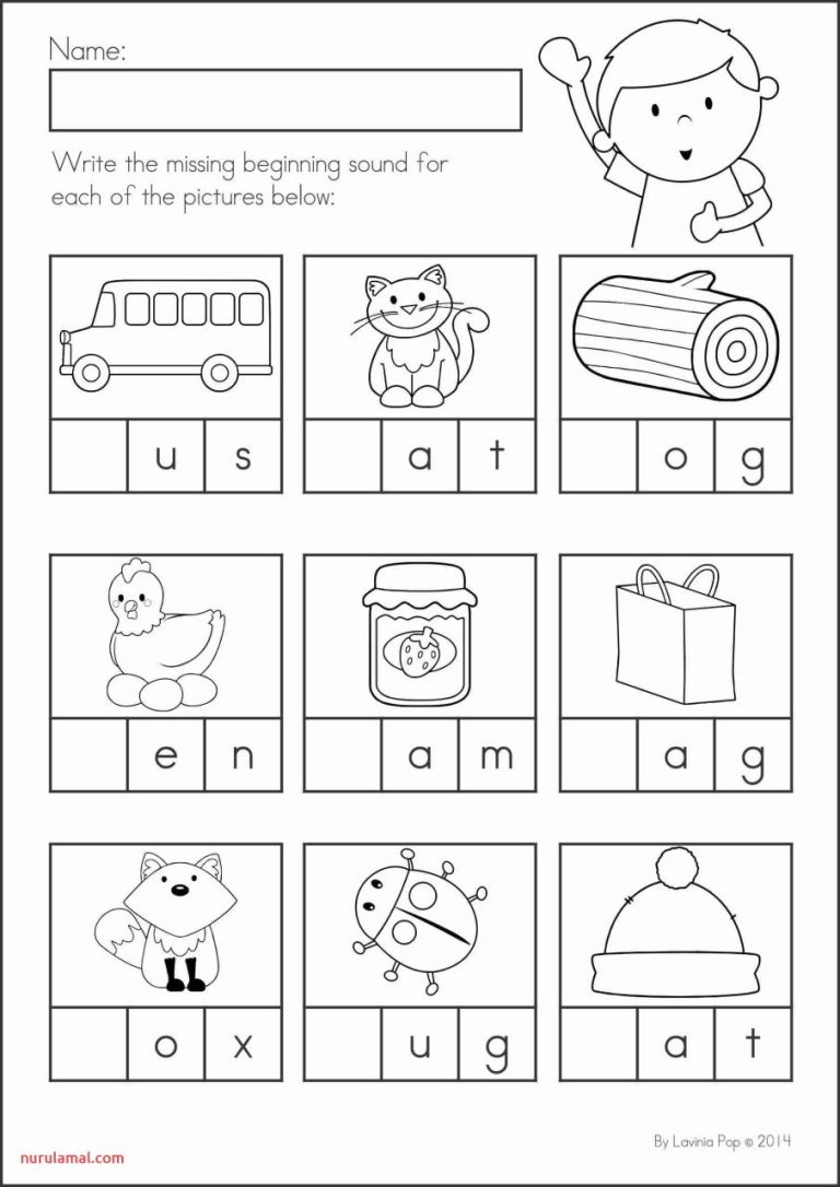 Kindergarten Phonics Worksheets Ending Sounds