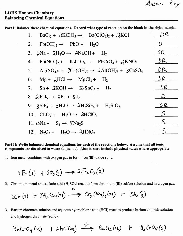 Writing Balanced Chemical Equations Worksheet Answers
