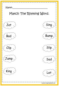 First Grade Language printable worksheets Match Rhyming Words. in 2020