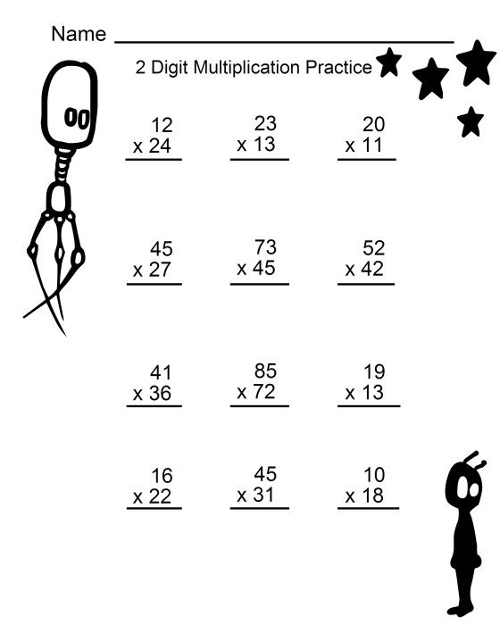 Space Theme 4th Grade Math Practice Sheets Multiplication Facts, 2