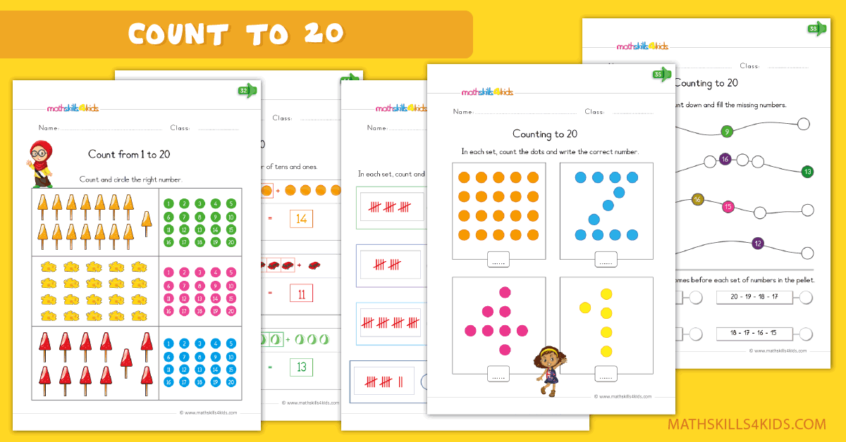 Counting to 20 worksheets pdf for Kindergarten Kinders counting
