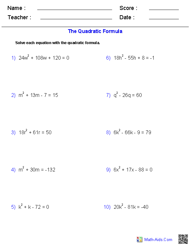 Solving Quadratic Equations With the Quadratic Formula Quadratics