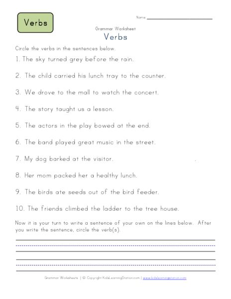 Circle The Verbs Worksheet For Grade 1