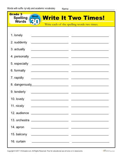 Spelling 3rd Grade Worksheets Free
