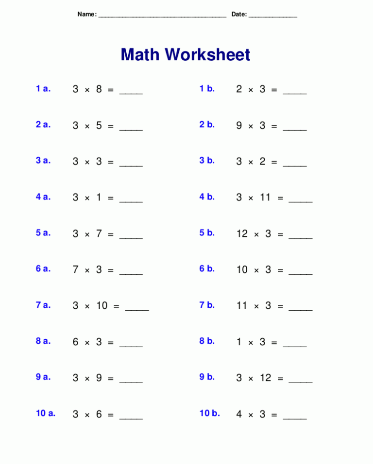 Math Facts Worksheets 3Rd Grade