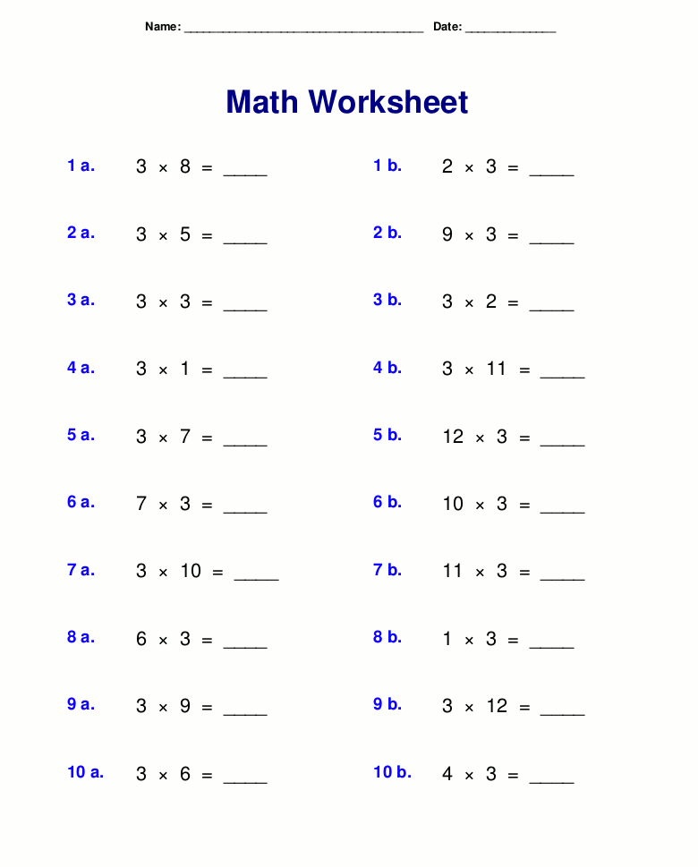 Math Facts Worksheets 3Rd Grade