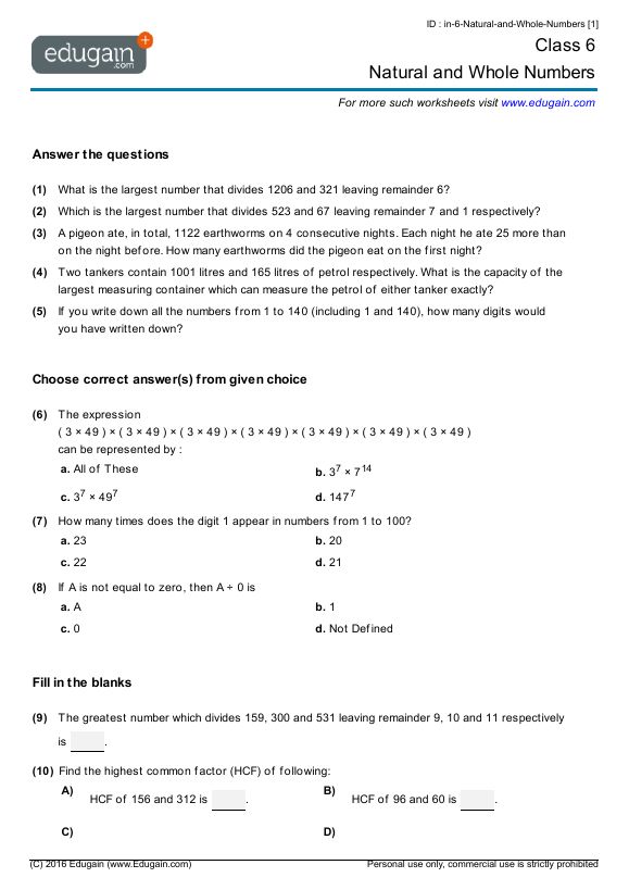 Math Worksheets Grade 6 Pdf