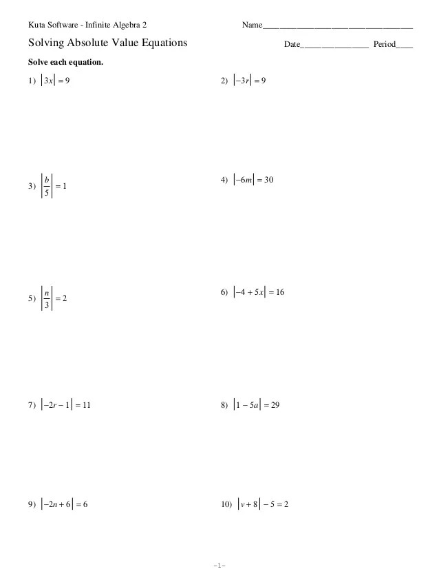 Absolute Value Equations Worksheet Answers Promotiontablecovers