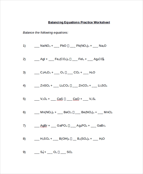 Worksheet More Practice Balancing Equations Balance The Following