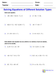 Solving Equations Worksheets to print