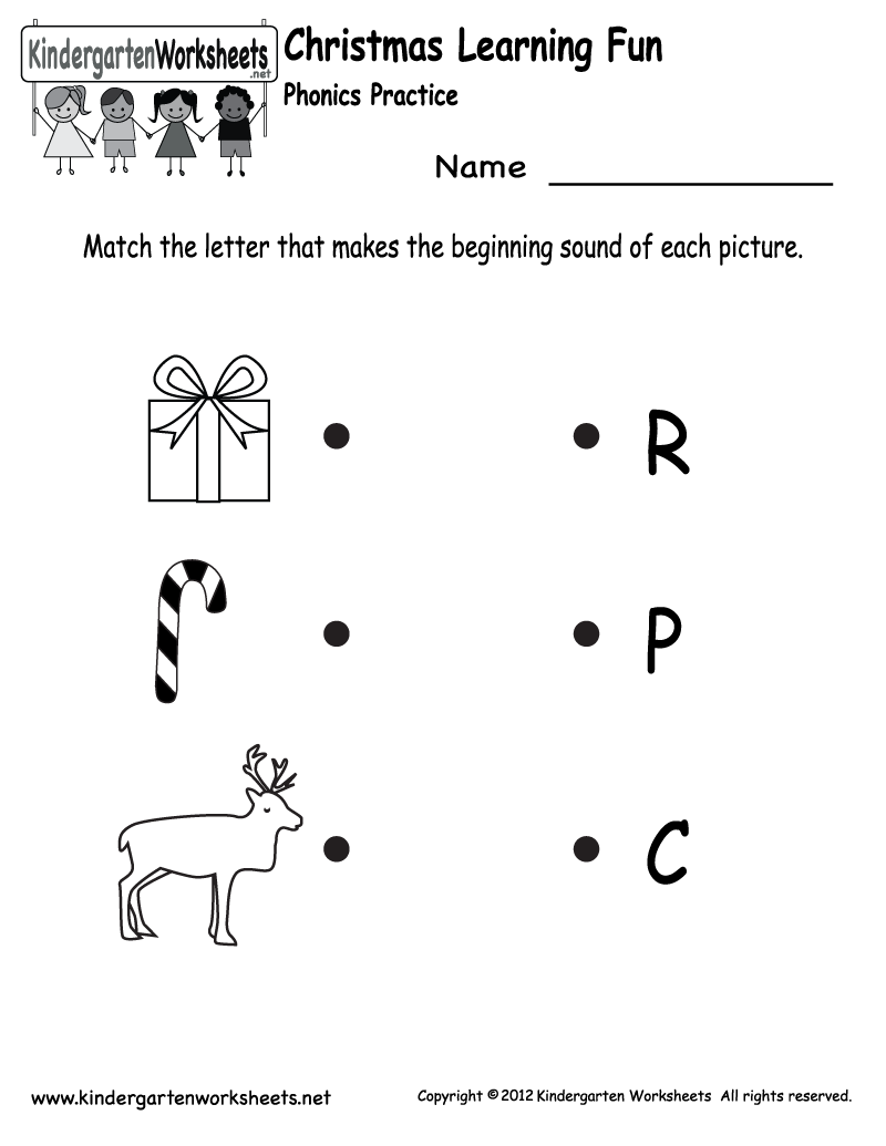 Kindergarten Christmas Phonics Worksheets