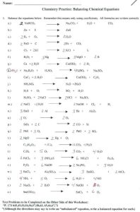 Balancing Chemical Equations Practice Worksheet Class 10 schematic