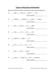 Chemistry Types Of Reactions Worksheet Answers