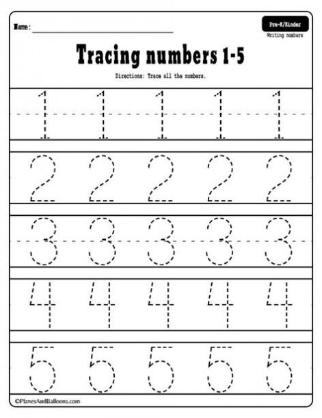 Free Printable Number Tracing Worksheets 1-5