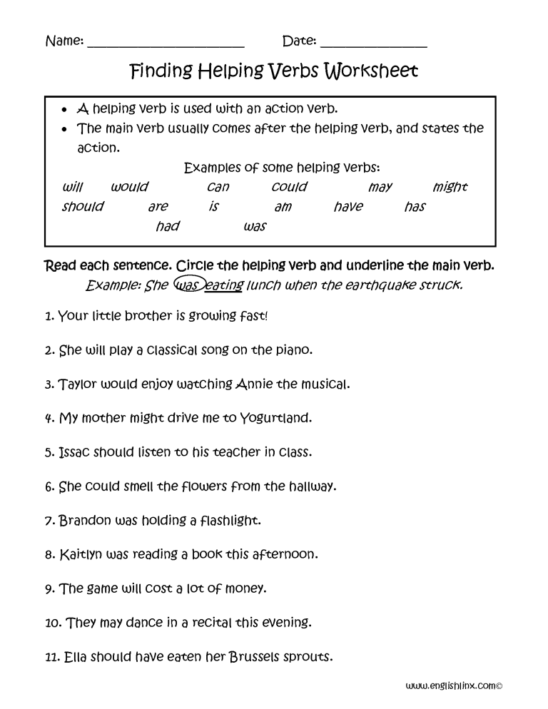 Helping Verbs Worksheet Grade 4
