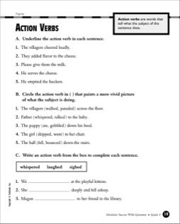 Action Verbs Worksheets For Grade 3