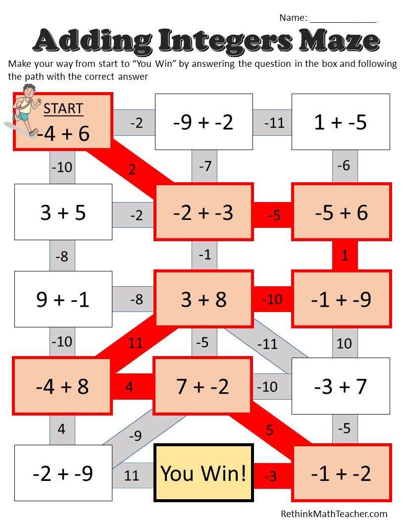 Maze Worksheets Adding, Subtracting, Multiplying and Dividing