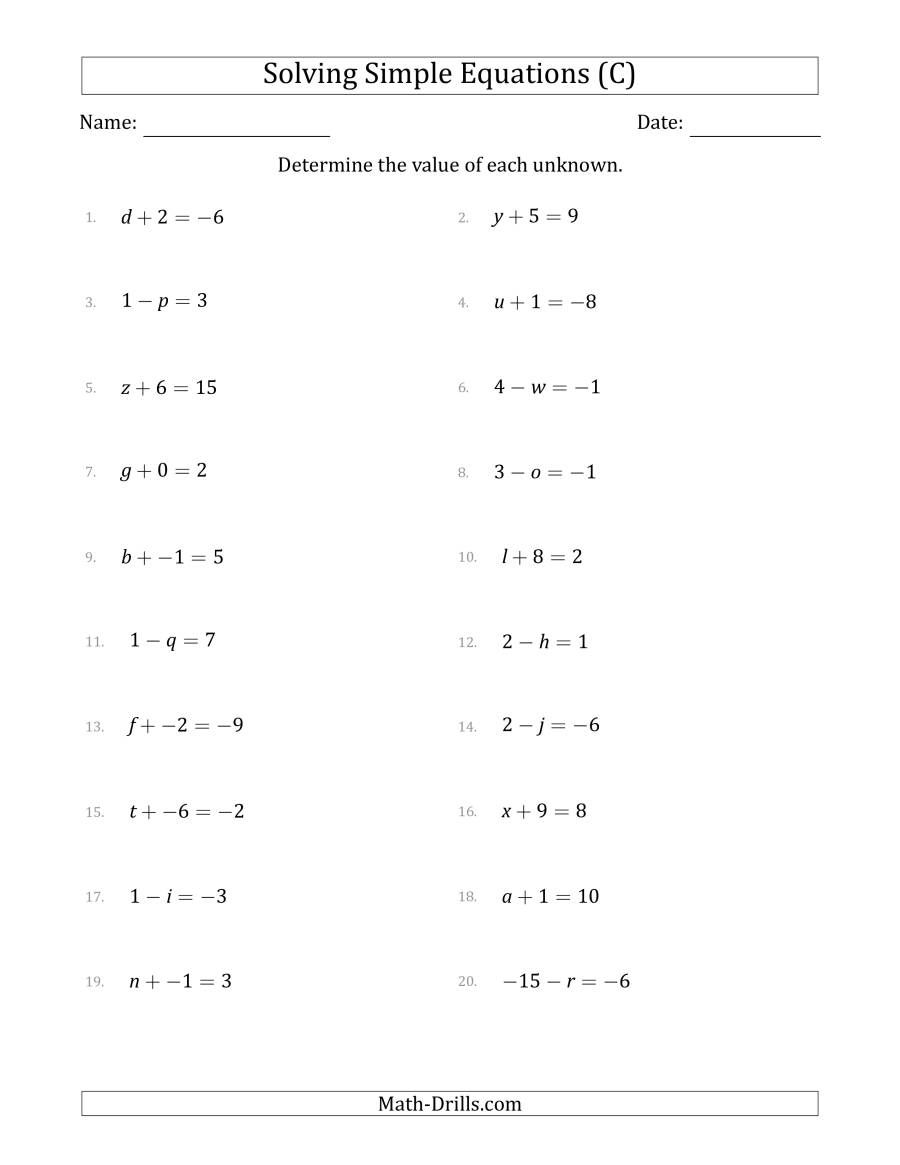 Multi Step Equation Worksheets Variable Both Sides