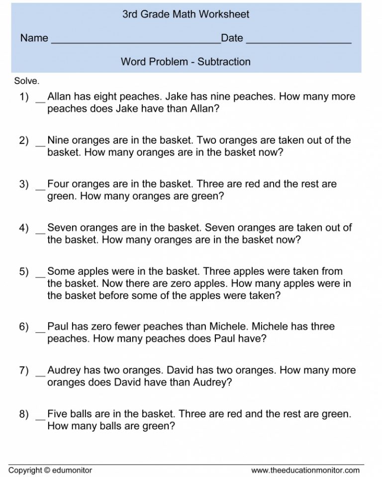 5Th Grade Math Worksheets Word Problems
