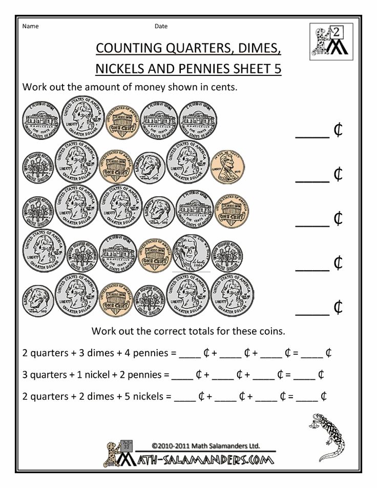Money Worksheets for 2nd Grade Quarters