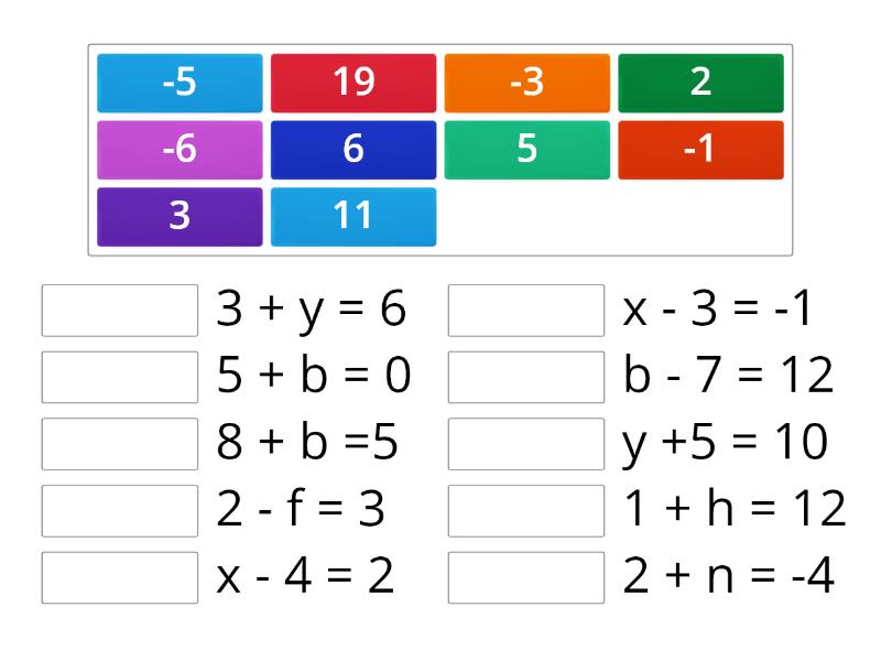 Solve addition and subtraction equations Match up