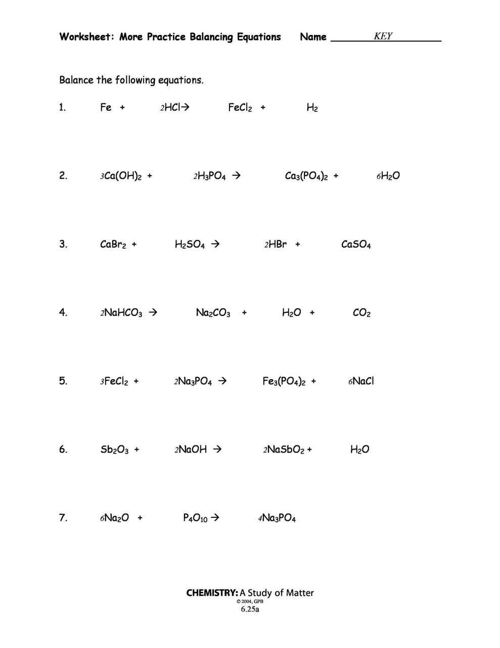 Balance Chemical Equations Quiz