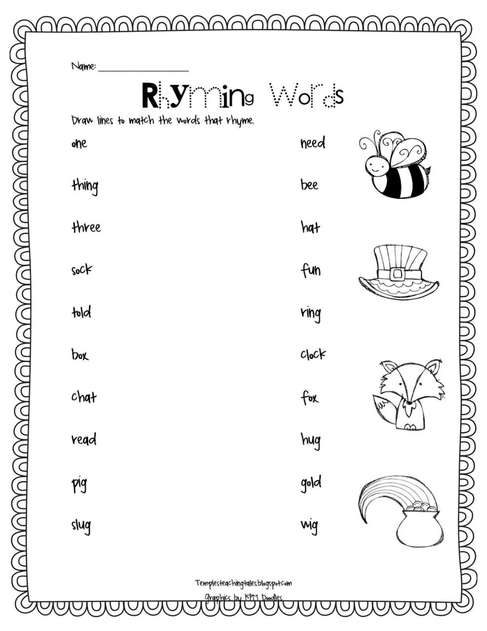 Rhyming Matching Worksheet Kindergarten