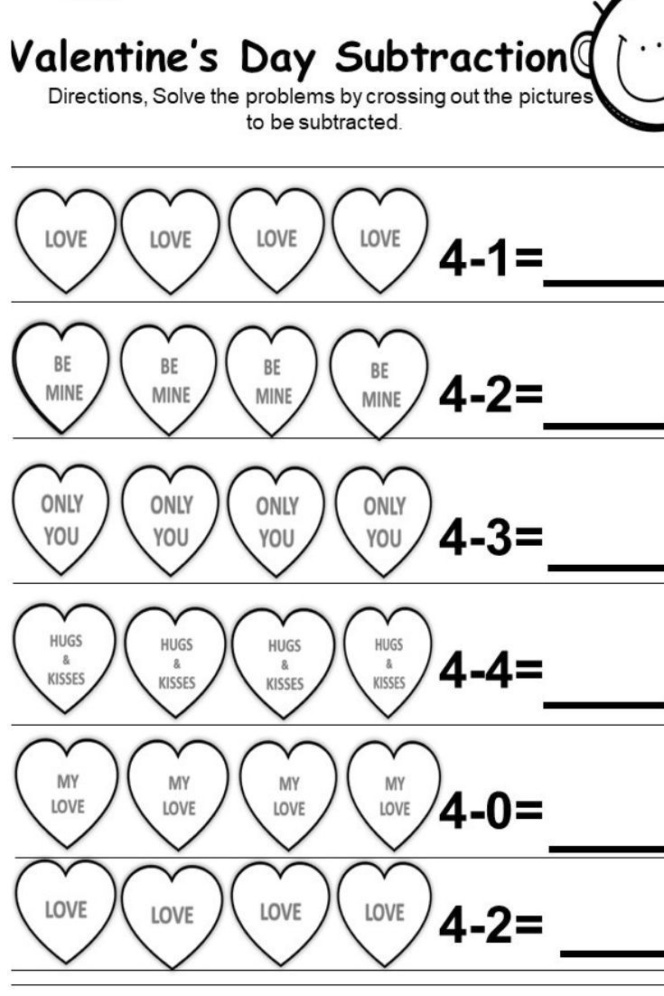Valentine Subtraction Worksheets For Kindergarten