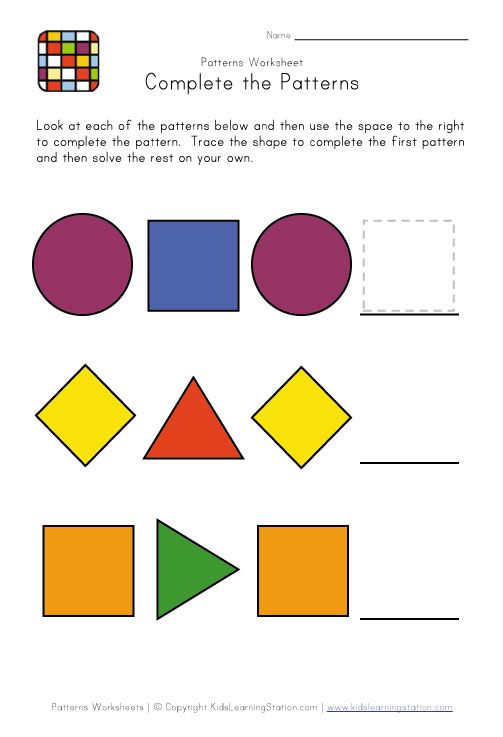 Kindergarten Worksheets Shapes Patterns