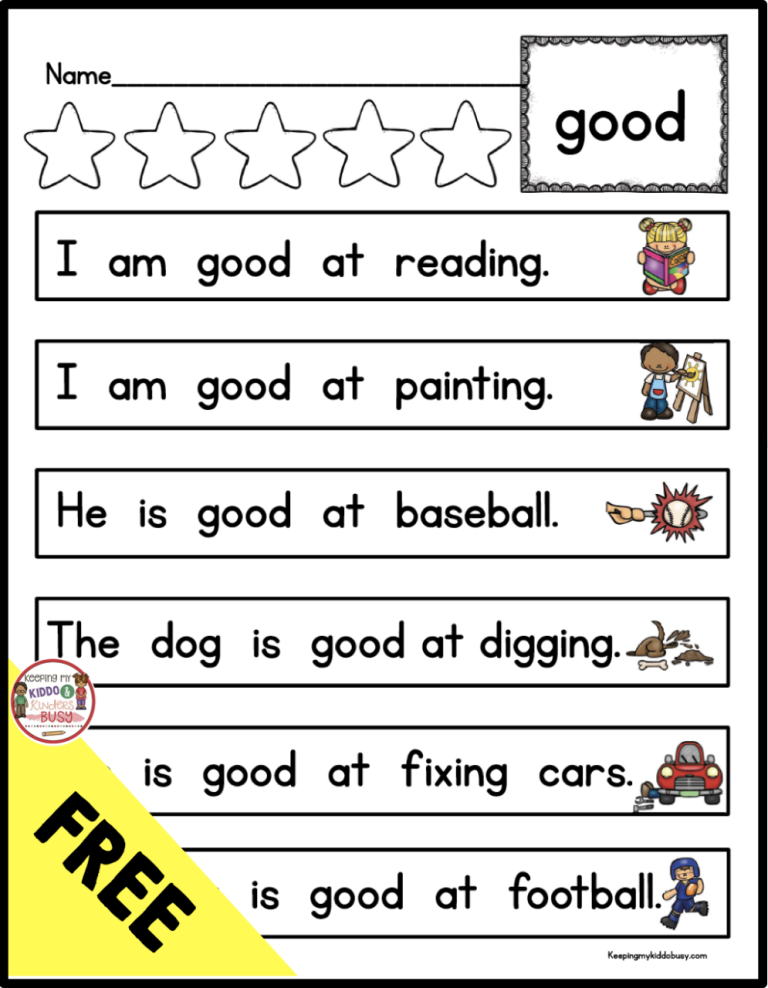 Free Kindergarten Reading Worksheets Sight Words