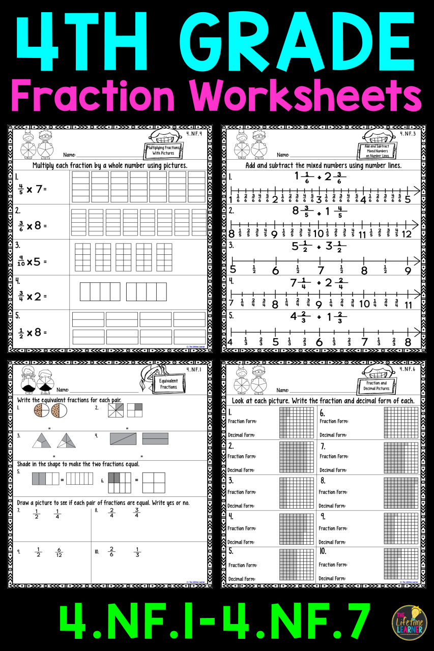 These fraction worksheets are perfect for 4th graders. In fourth grade