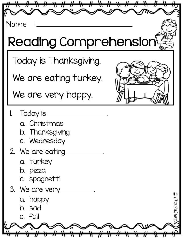 Reading Comprehension For Kindergarten With Pictures