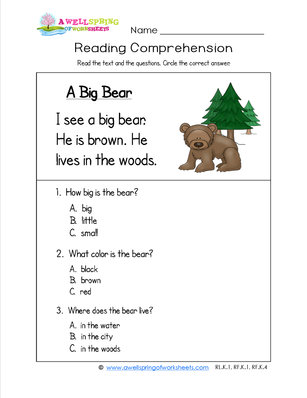 Kindergarten Reading Comprehension Worksheets Multiple Choice Pdf