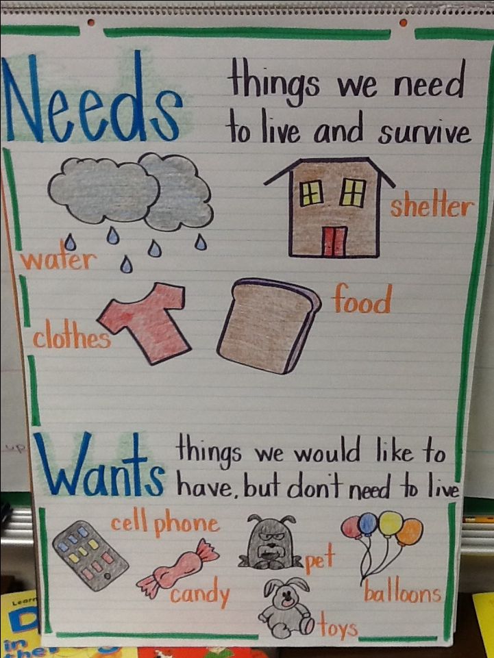 List Of Needs And Wants Kindergarten