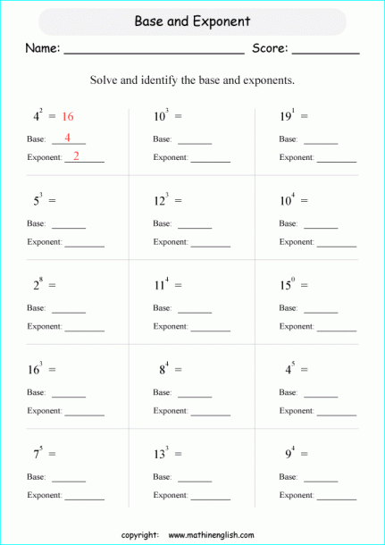 7th Grade Exponents Worksheets With Answers