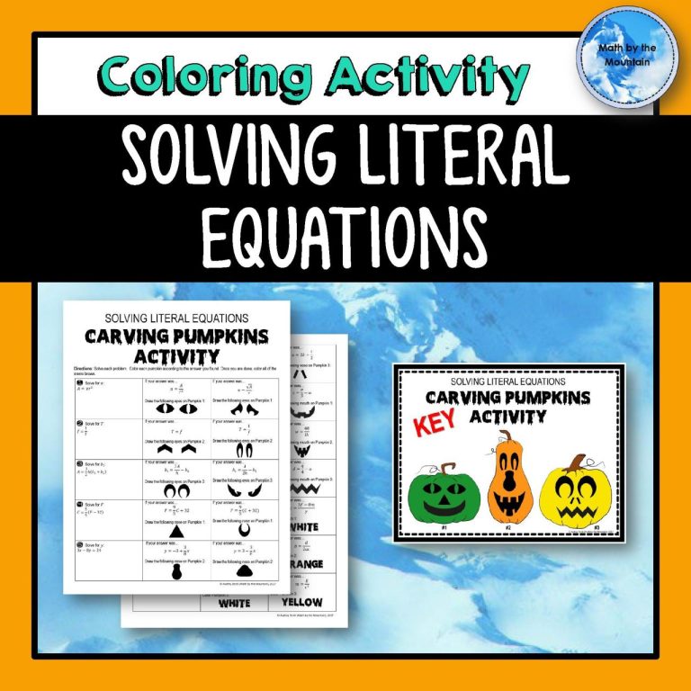 Solving Literal Equations Worksheet Carving Pumpkins Answer Key