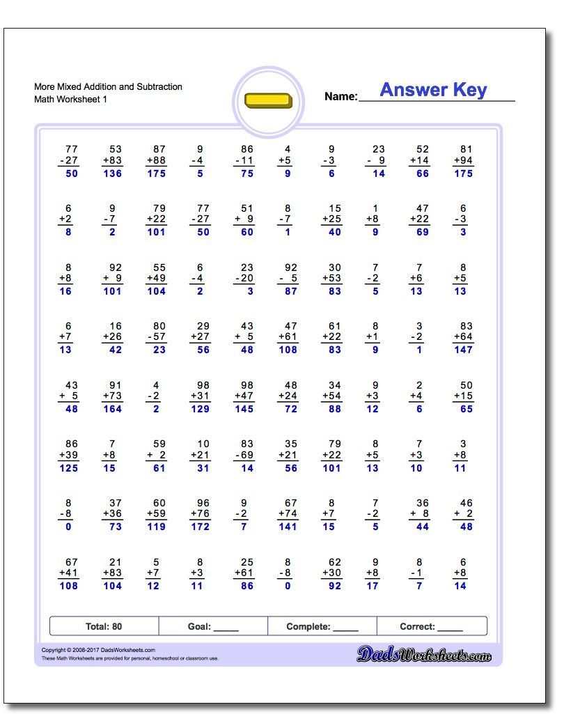 Free Printable Mixed Addition And Subtraction Worksheets Learning How