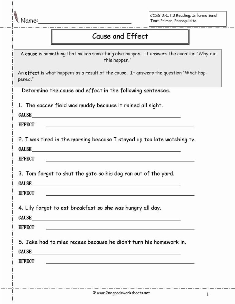 Printable Cause And Effect Worksheets