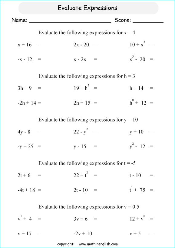 Algebra Equations Worksheets Grade 6