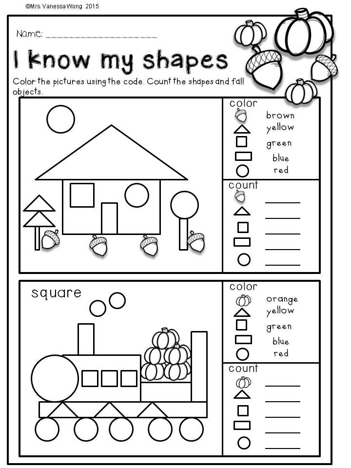 Download free printables at preview. I know my shapes. Fall Math and