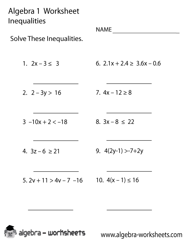 9th Grade Algebra 1 Inequalities Worksheet